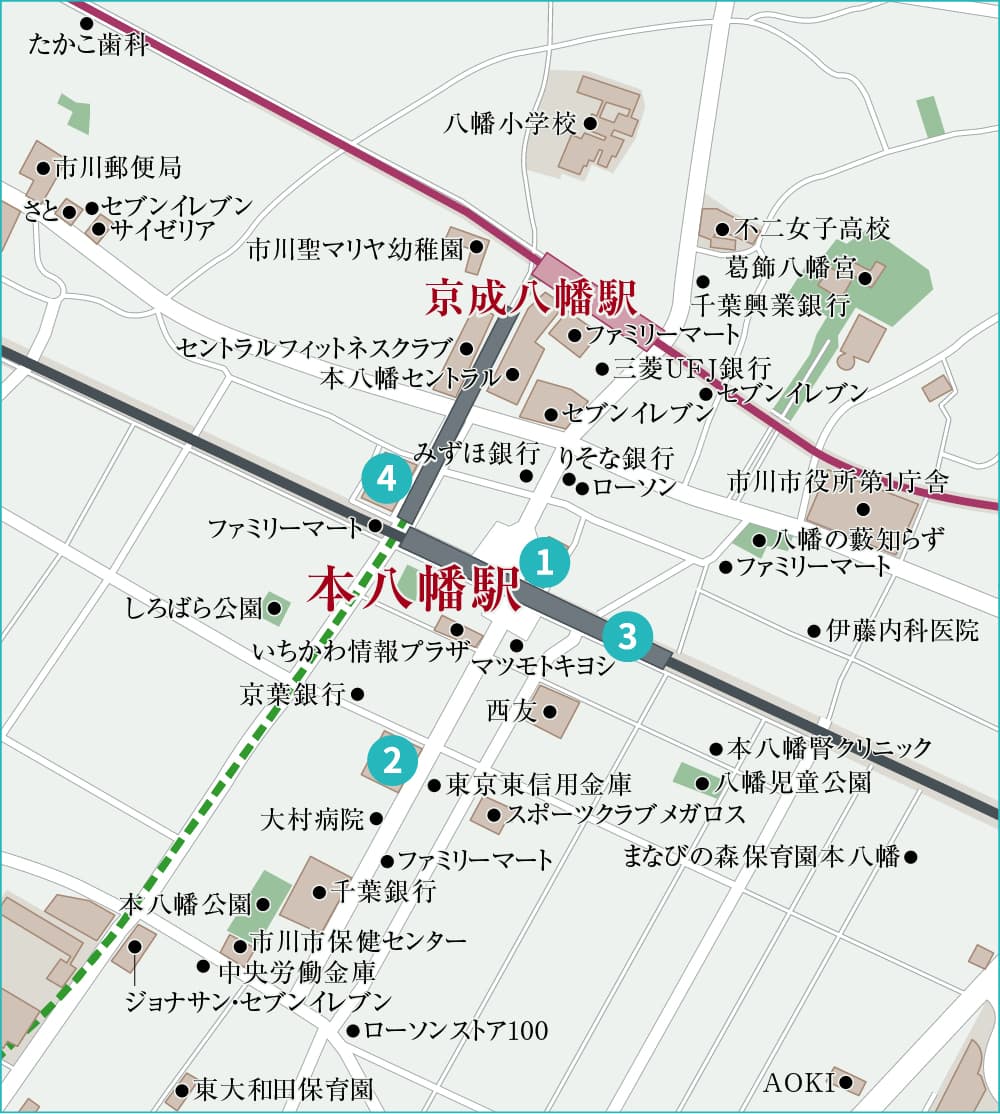 「本八幡」駅周辺地図